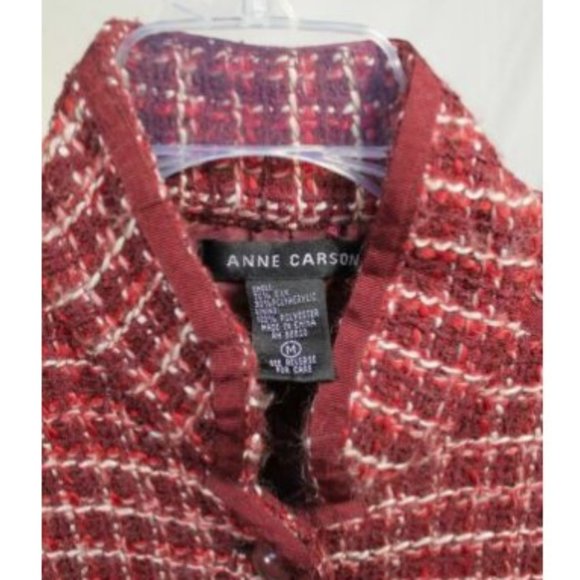 Anne Carson Maroon Red Plaid Blazer, Silk Blend, M - Picture 4 of 4